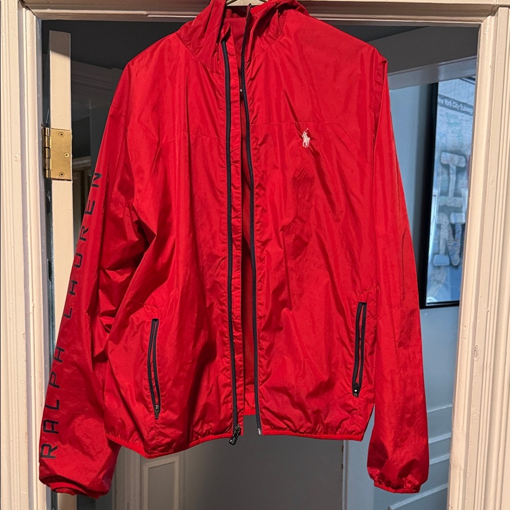 Polo by Ralph Lauren Bright Red Hooded Windbreaker rain jacket